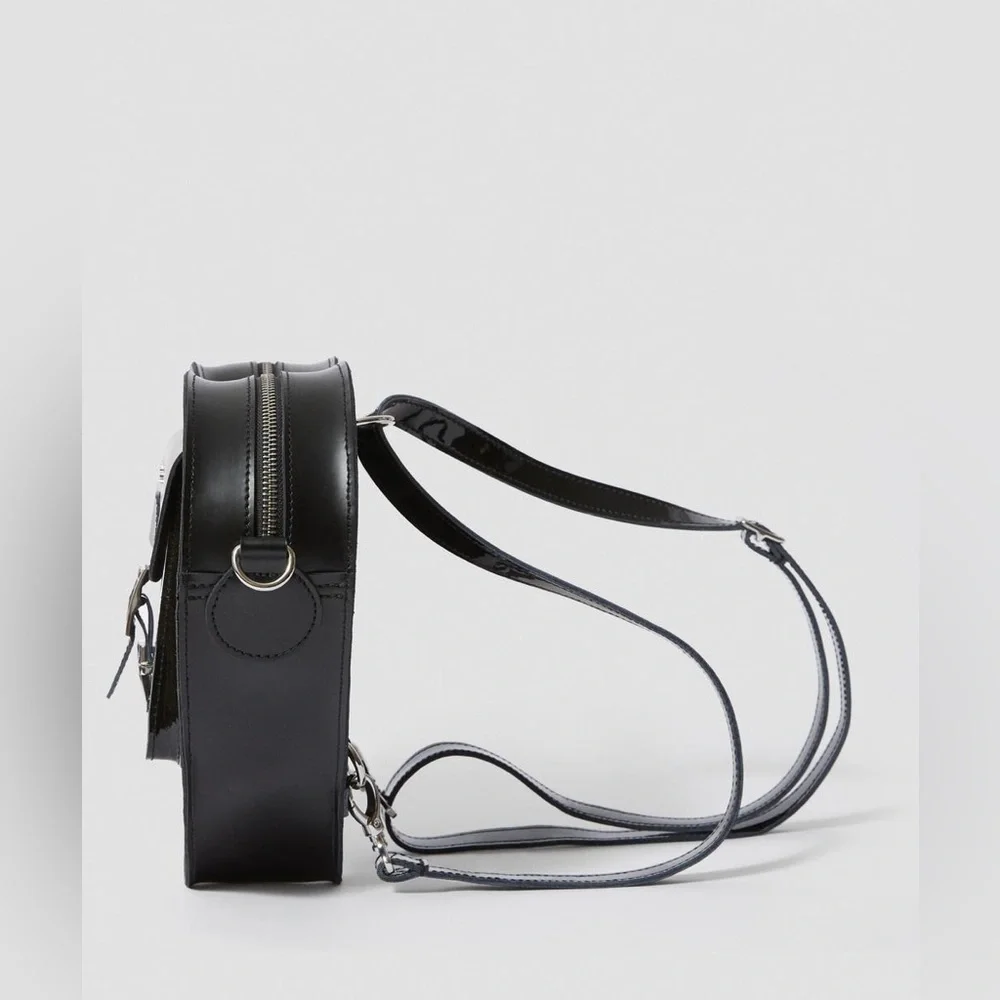 Dr. Martens. Black Leather Heart-Shaped Backpack/Crossbody